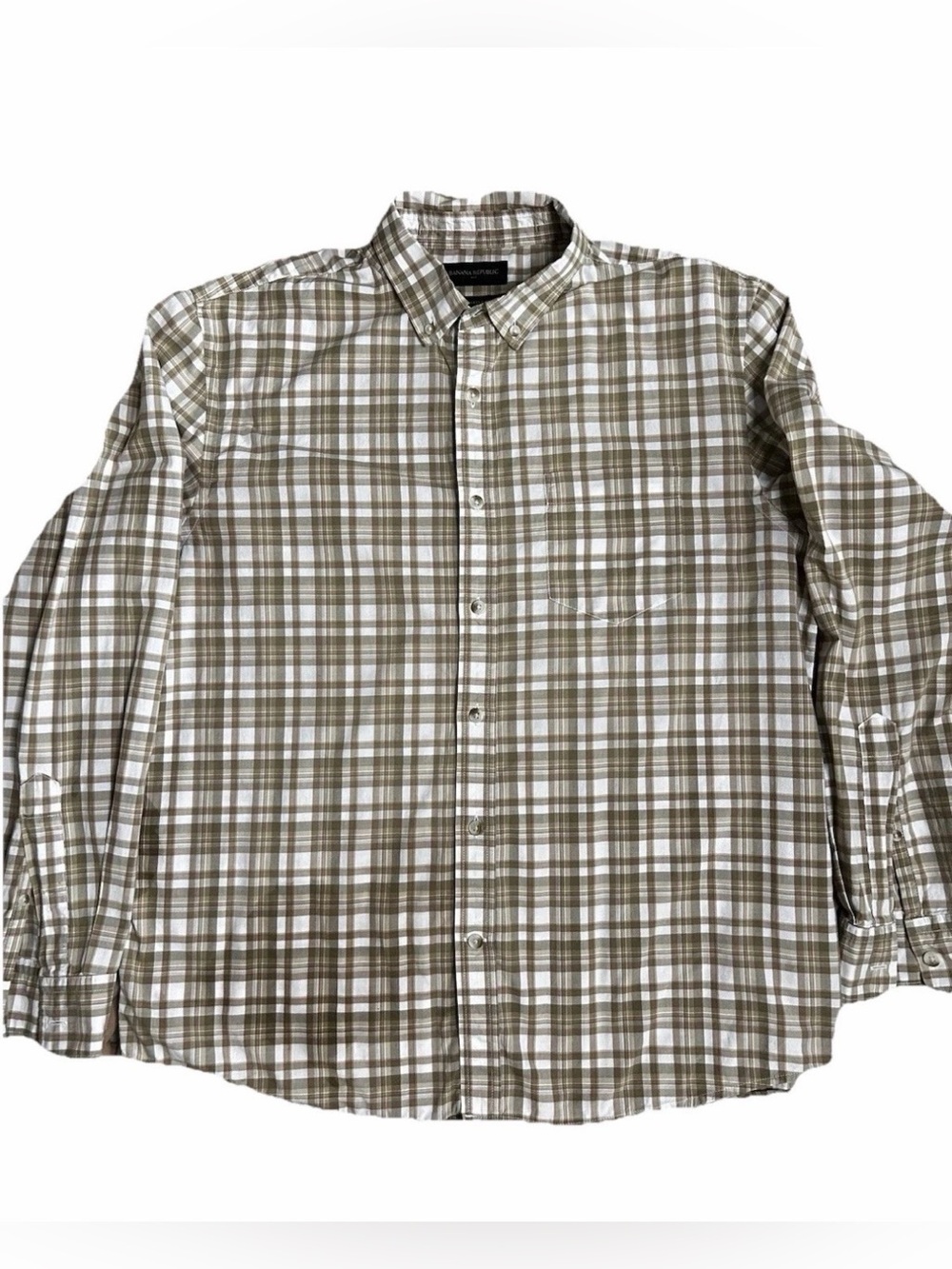 Banana Republic Men's Plaid Shirt - Brown and White